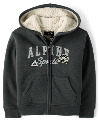 Boys Embroidered Patch Sherpa Lined Premium Fleece Zip Up Hoodie - MOTOROIL