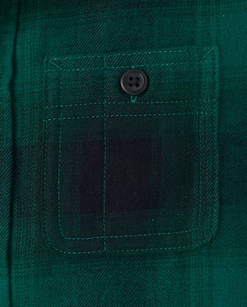 Boys Plaid Flannel Hooded Button Up Shirt - BALT GREEN