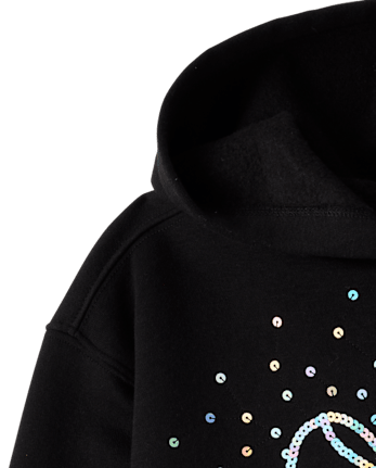 Girls Sequin Icon Premium Fleece Oversized Hoodie - BLACK