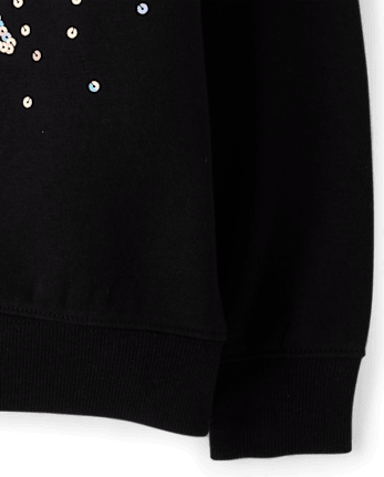 Girls Sequin Icon Premium Fleece Oversized Hoodie - BLACK