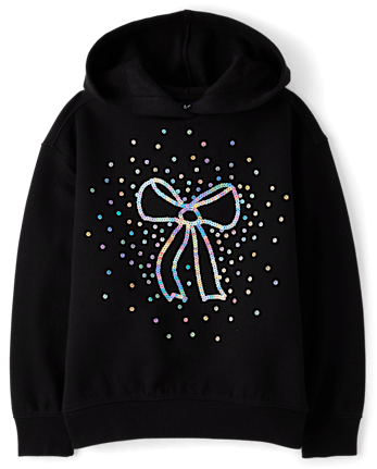 Girls Sequin Icon Premium Fleece Oversized Hoodie - BLACK