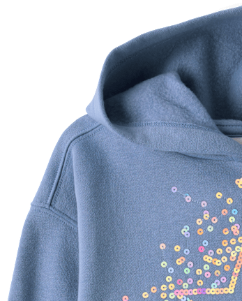 Girls Sequin Icon Premium Fleece Oversized Hoodie - SUMMER BLUE