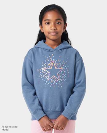 Girls Sequin Icon Premium Fleece Oversized Hoodie - SUMMER BLUE