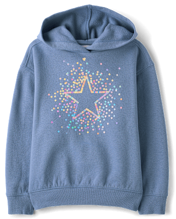 Girls Sequin Icon Premium Fleece Oversized Hoodie - SUMMER BLUE