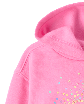 Girls Sequin Icon Premium Fleece Oversized Hoodie - PERFECTLY PINK
