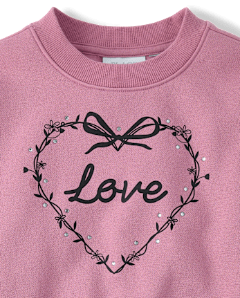 Girls Embellished Bow Premium Fleece Sweatshirt - PURPLE THISTLE