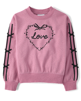 Girls Embellished Bow Premium Fleece Sweatshirt - PURPLE THISTLE