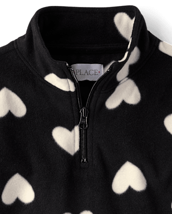 Girls Print Microfleece Half Zip Pullover - BLACK