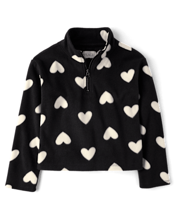 Girls Print Microfleece Half Zip Pullover - BLACK