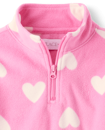Girls Print Microfleece Half Zip Pullover - PERFECTLY PINK