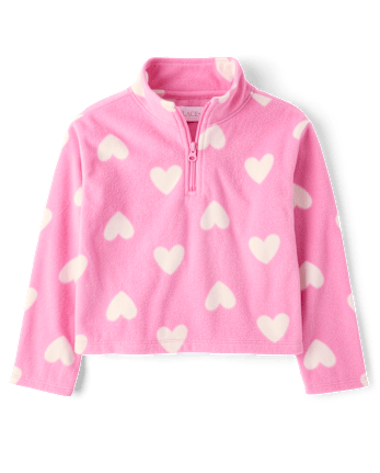 Girls Print Microfleece Half Zip Pullover - PERFECTLY PINK