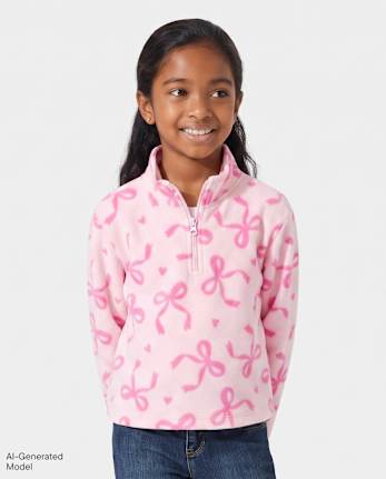 Girls Print Microfleece Half Zip Pullover - ROSE MIST