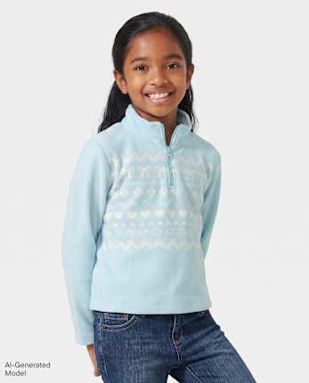 Girls Print Microfleece Half Zip Pullover - BLUE AIR