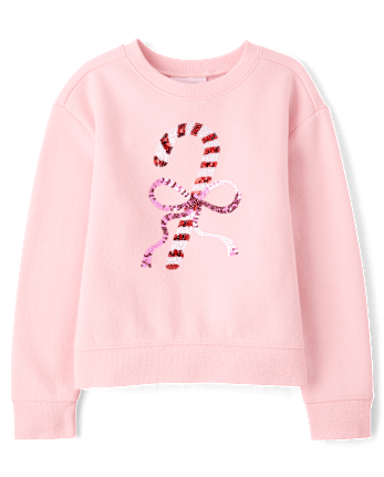 Girls Embellished Holiday Premium Fleece Sweatshirt - ROSE MIST