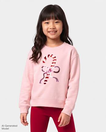 Girls Embellished Holiday Premium Fleece Sweatshirt - ROSE MIST