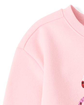 Girls Embellished Holiday Premium Fleece Sweatshirt - ROSE MIST