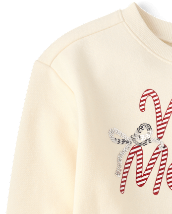 Girls Embellished Holiday Premium Fleece Sweatshirt - FAIR IVORY