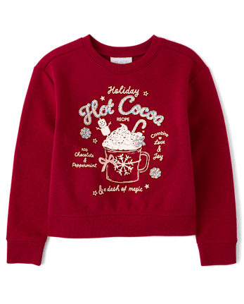 Girls Embellished Holiday Premium Fleece Sweatshirt - RED OCHRE