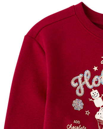 Girls Embellished Holiday Premium Fleece Sweatshirt - RED OCHRE