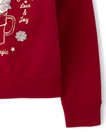 Girls Embellished Holiday Premium Fleece Sweatshirt - RED OCHRE
