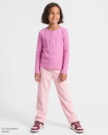 Girls Microfleece Wide Leg Sweatpants - ROSE MIST