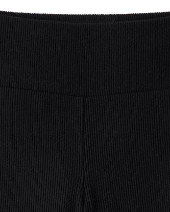 Girls Sueded Rib Flare Leggings - BLACK
