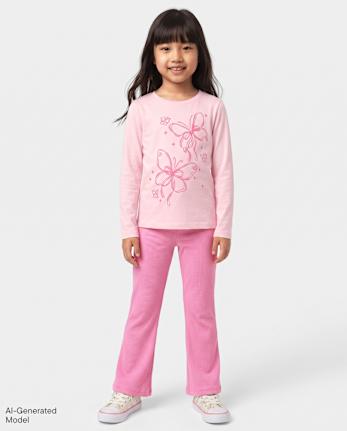 Girls Sueded Rib Flare Leggings - PERFECTLY PINK