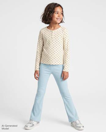 Girls Sueded Rib Flare Leggings - BLUE AIR