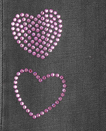 Girls Rhinestone Heart Flare Jeans - BLACK WASH