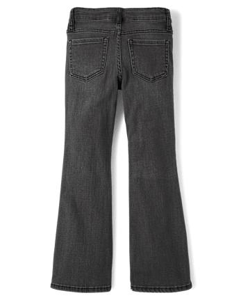 Girls Rhinestone Heart Flare Jeans - BLACK WASH