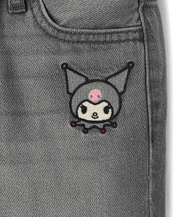 Girls Kuromi™ Rhinestone 90s Straight Jeans - LIGHT GREY WASH