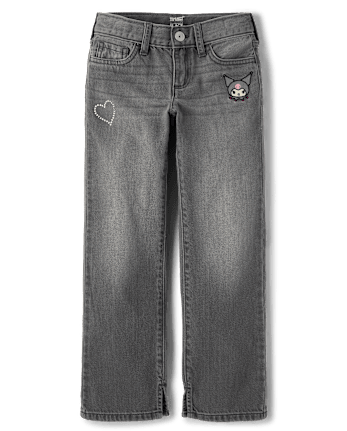 Girls Kuromi™ Rhinestone 90s Straight Jeans - LIGHT GREY WASH