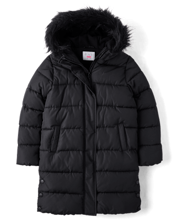 Girls Microfleece Lined Hooded Long Puffer Jacket