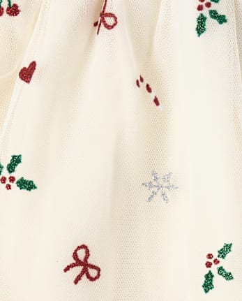 Girls Christmas Mesh Ruffle Skirt - FAIR IVORY