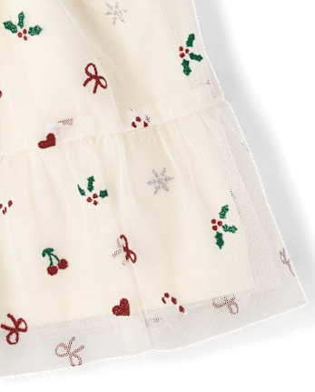 Girls Christmas Mesh Ruffle Skirt - FAIR IVORY