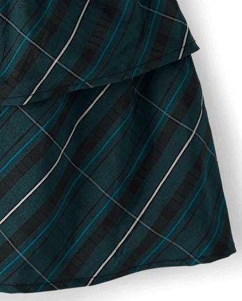 Girls Plaid Tiered Dress - BALT GREEN