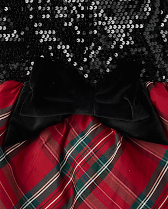 Girls Plaid Oversized Bow Fit And Flare Dress - RED OCHRE