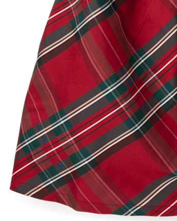 Girls Plaid Oversized Bow Fit And Flare Dress - RED OCHRE