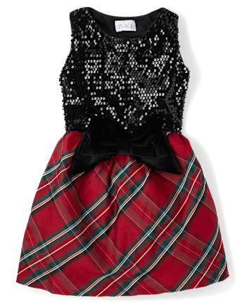 Girls Plaid Oversized Bow Fit And Flare Dress - RED OCHRE