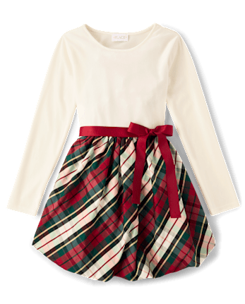 Girls Plaid Bubble Dress - FAIR IVORY