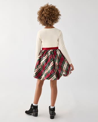 Girls Plaid Bubble Dress - FAIR IVORY