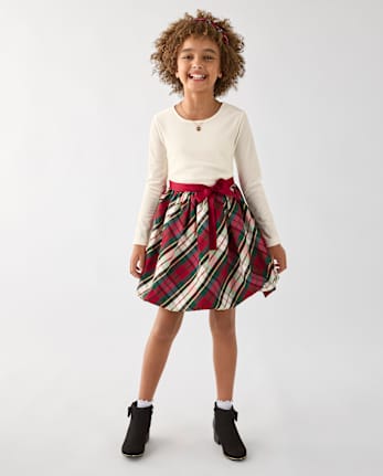 Girls Plaid Bubble Dress - FAIR IVORY