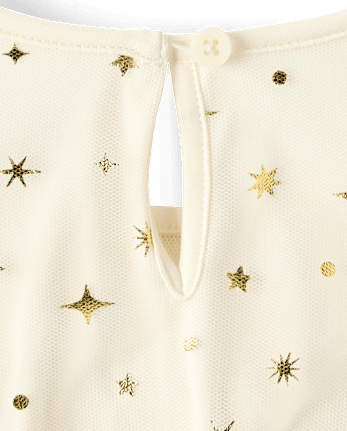 Girls Foil Star Mesh Fit And Flare Dress - FAIR IVORY