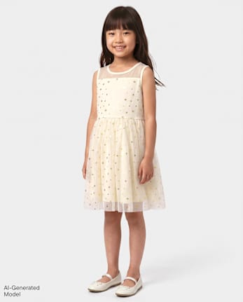 Robe évasée en maille à étoiles métallisées pour filles - FAIR IVORY