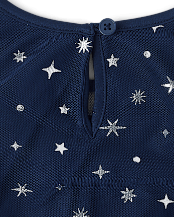 Girls Foil Star Mesh Fit And Flare Dress - TIDAL