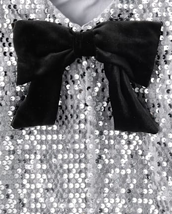 Girls Sequin Bow Shift Dress - SILVER