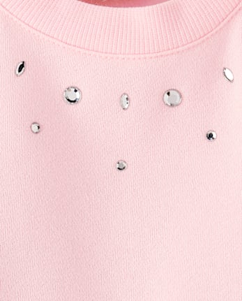 Girls Embellished Sweatshirt Dress - ROSE MIST