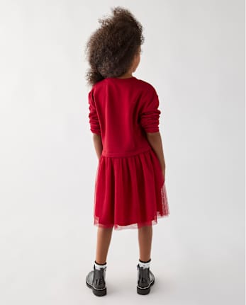 Girls Embellished Sweatshirt Dress - RED OCHRE