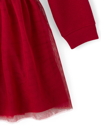 Girls Embellished Sweatshirt Dress - RED OCHRE