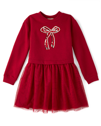 Girls Embellished Sweatshirt Dress - RED OCHRE